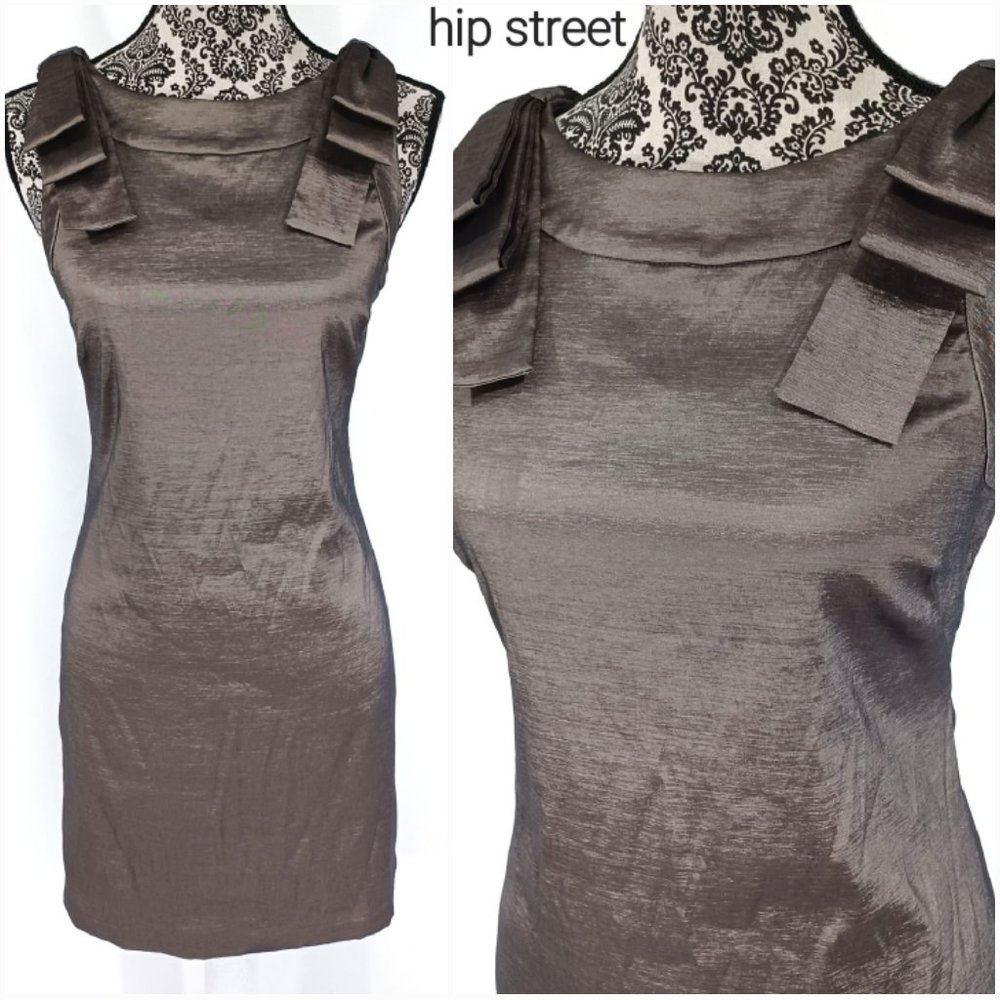 JESSICA SIMPSON Sleeveless Bow Shoulders Shiny Stretch Sheath Party Dress 6